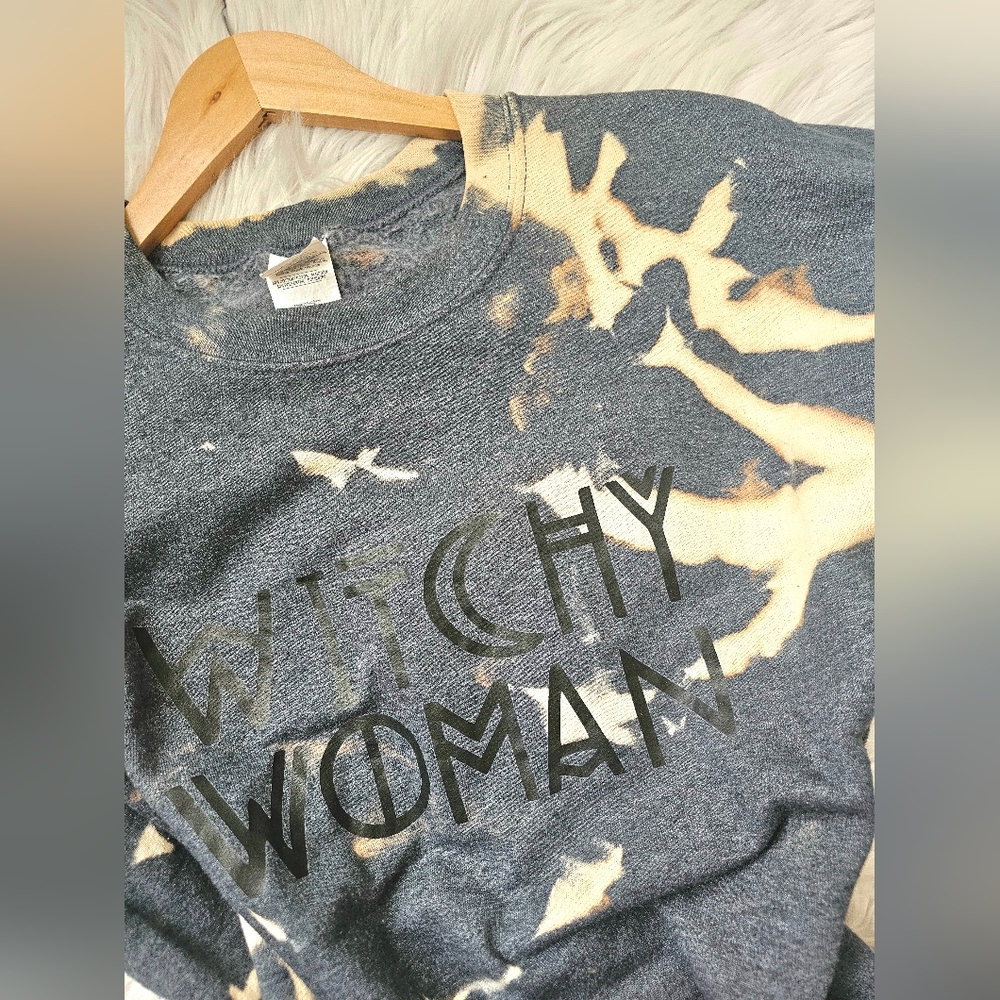 Witchy Woman Gray +  Bleached Crewneck Sweater - Picture 3 of 5